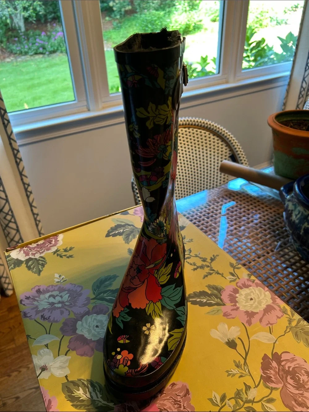 Joules Black Floral Tall Waterproof Rain Boot